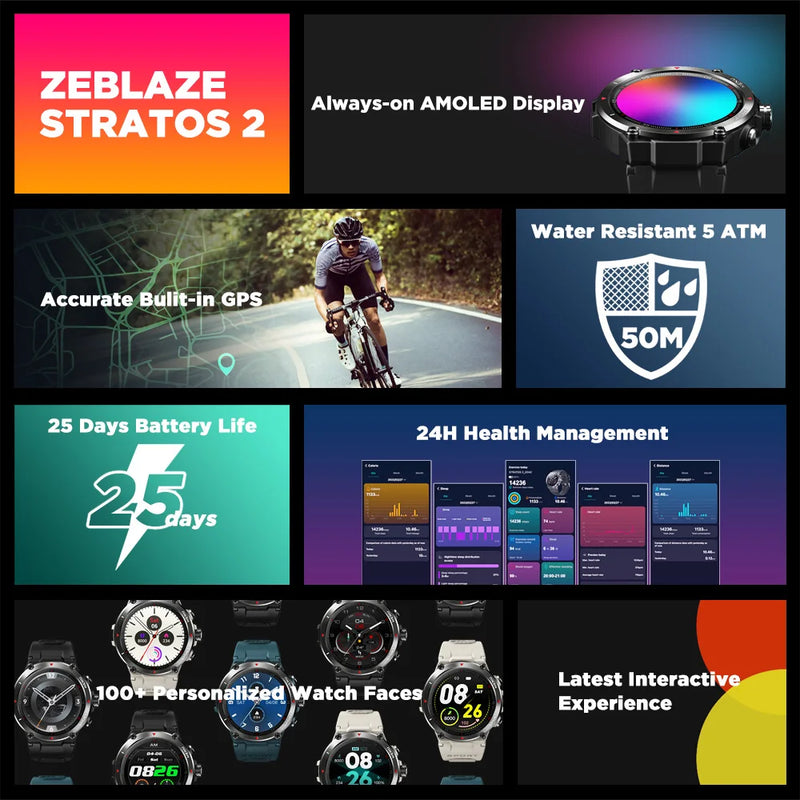 Smartwatch Zeblaze Stratos 2 - Display Amolded, GPS, Bateria De Até 25 Dias
