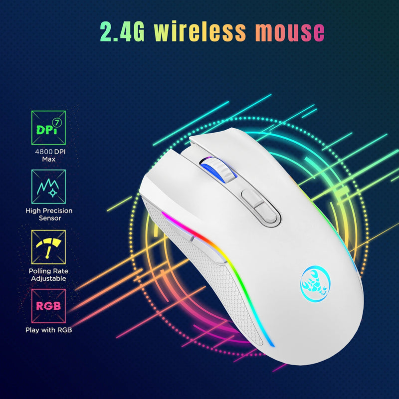 Mouse Gamer Mecânico Wireless Hyso HXSJ-T69 - RGB, Ergonômico, 7 Botões Programáveis, 4800DPI