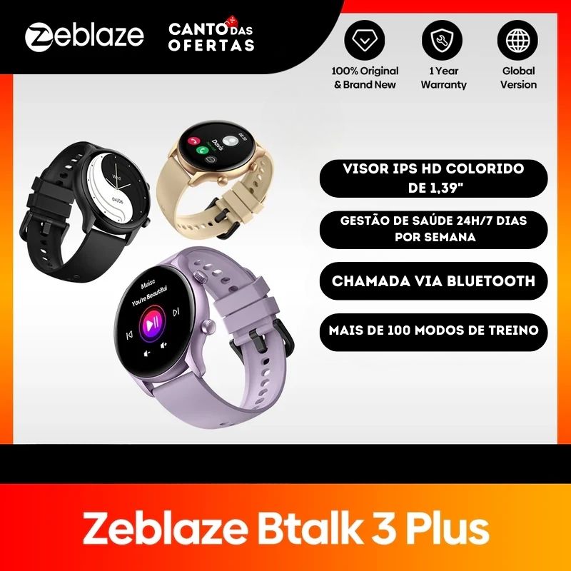 Smartwatch Zblaze-Btalk 3 Plus - Com Chamada de Voz, Display Ifinito, HD, Rastreamento, Com Assistente De Acompanhamento Fisíco